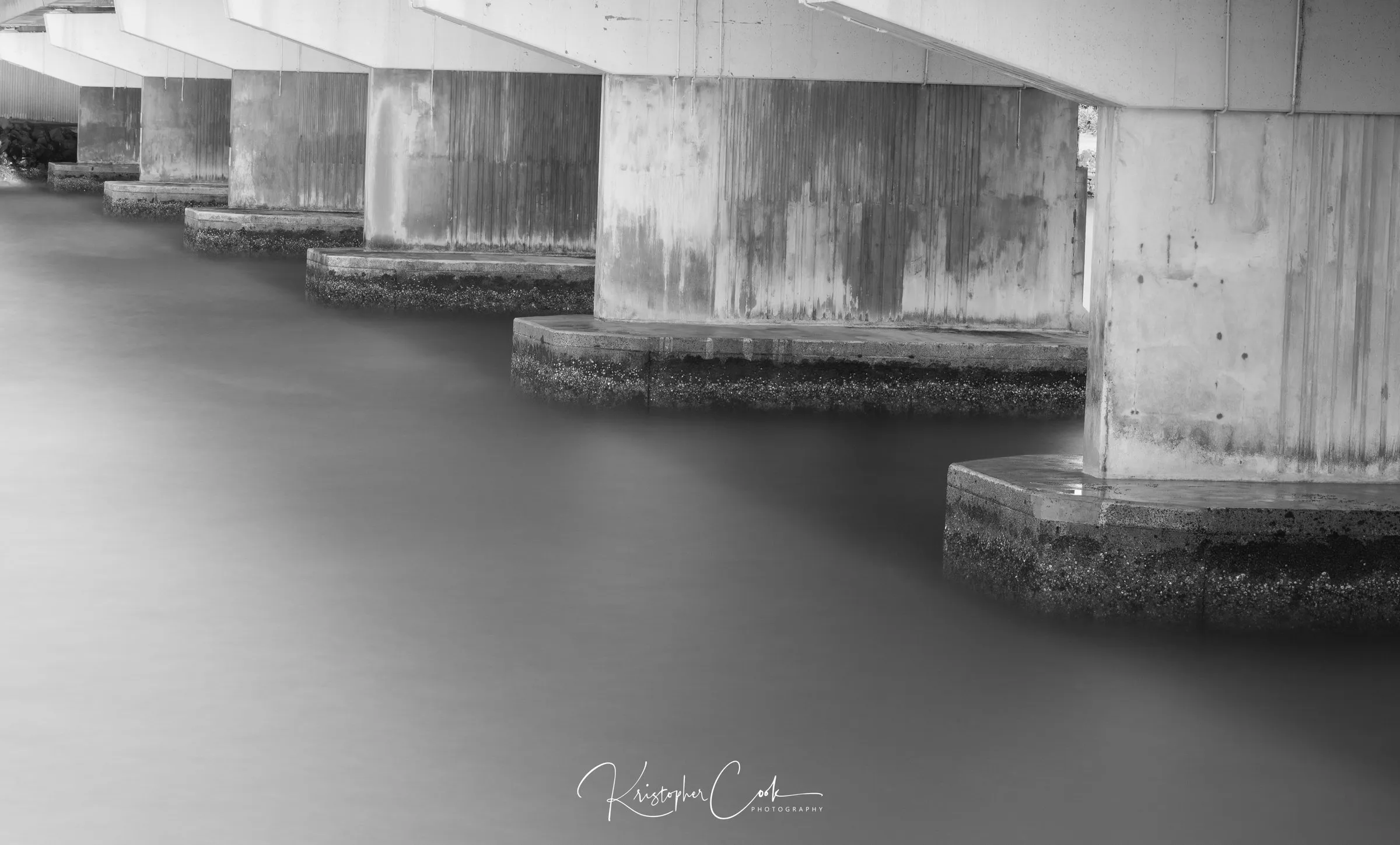 Under the bridge, black and white, long exposure